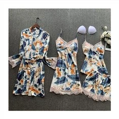 Femei Sillk Floral Print Sexy Night Wear Set