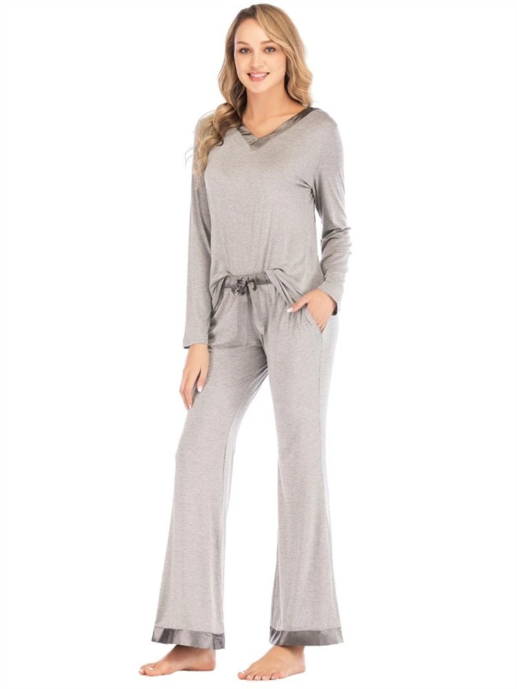 Women Long Sleeve Knitted Fashion Style Pyjamas Set