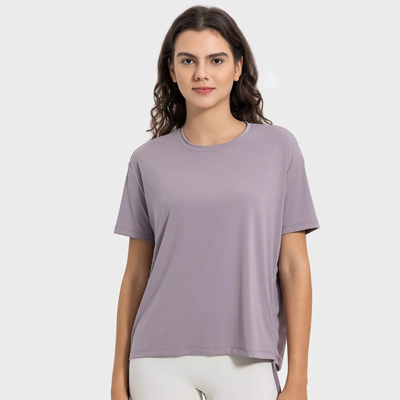 New Breathable Quick-Dr Drawstring Wrinkle Loose Comfort Round Neck + Outdoor Sports T-Shirt